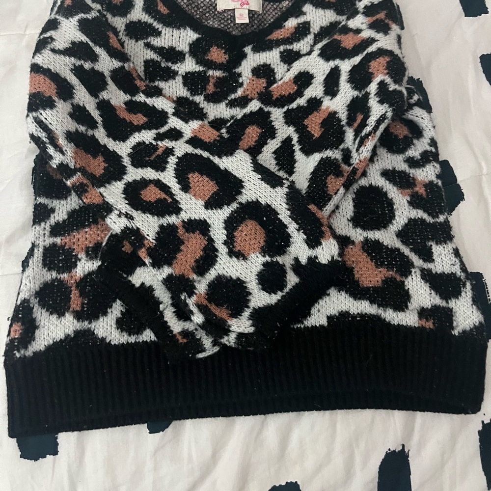 GB Girls Black and Brown Leopard Print Sweater